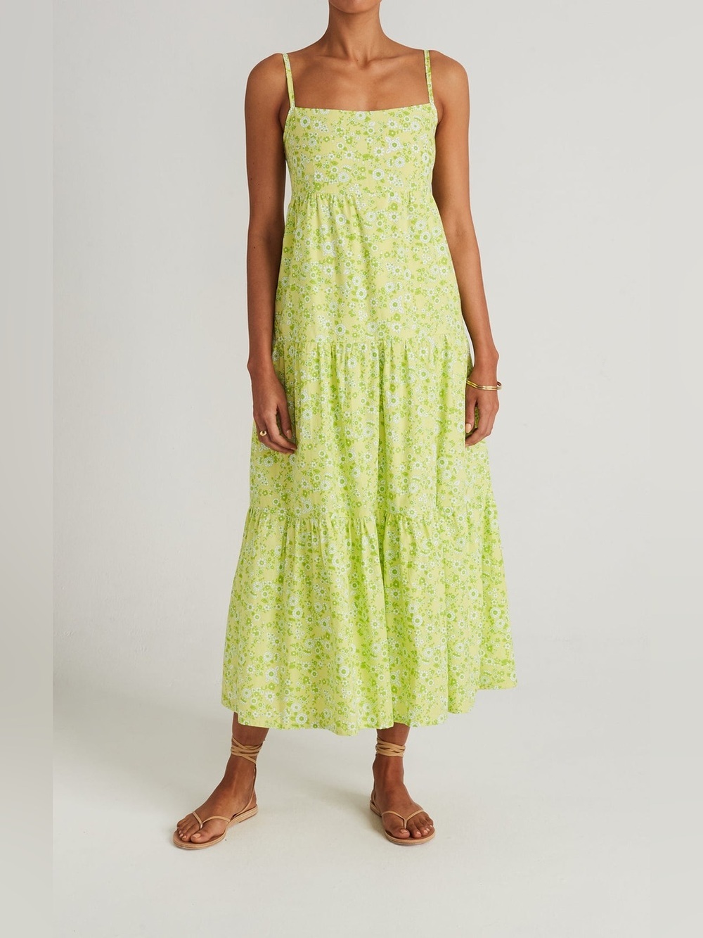 Faithfull the Brand Nyree Midi Dress Cremona Floral Print Straight Neck Tiered